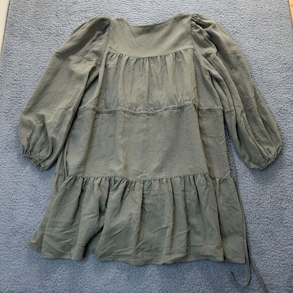 Mittoshop Dress Womens Medium Green Adjustable Drawstring Waist Balloon Sleeves - Picture 12 of 13